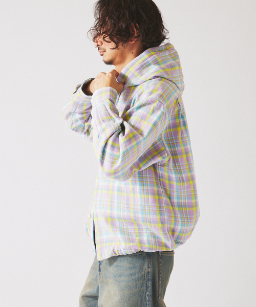JOURNAL STANDARD relume(ジャーナルスタンダード レリューム)の「カラー アメリカンチェック フーディシャツ(シャツ/ブラウス・メンズ・スカイブルー/ライトパープル/Yellow・MEDIUM/LARGE)」の9枚目の写真
