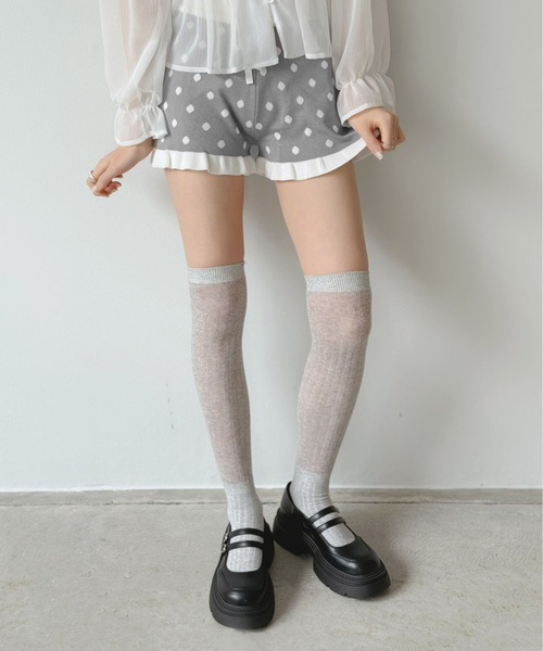 Jewelobe(ジュエローブ)の「モノトーンドットフリルマイクロニットパンツ(その他パンツ・レディース・ブラック/グレー・FREE)」の5枚目の写真