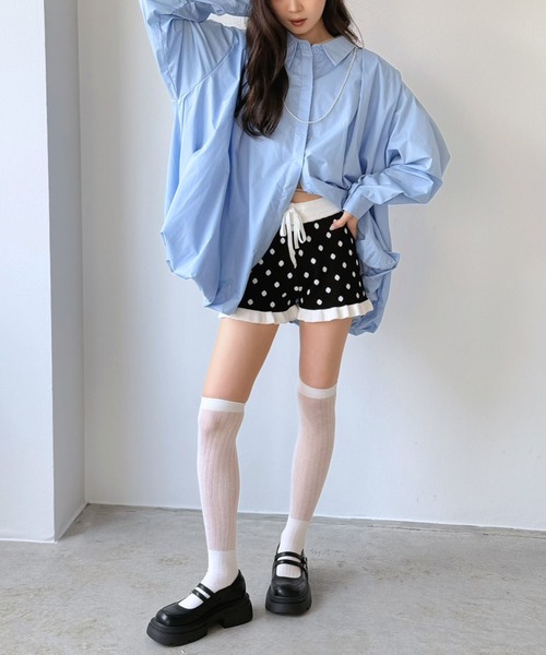 Jewelobe(ジュエローブ)の「モノトーンドットフリルマイクロニットパンツ(その他パンツ・レディース・ブラック/グレー・FREE)」の8枚目の写真
