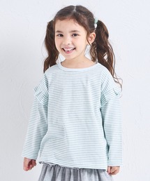 pairmanon（ペアマノン）の「【綿100%】ガールズ 袖フリル カラーボーダーロンT（Tシャツ/カットソー）」