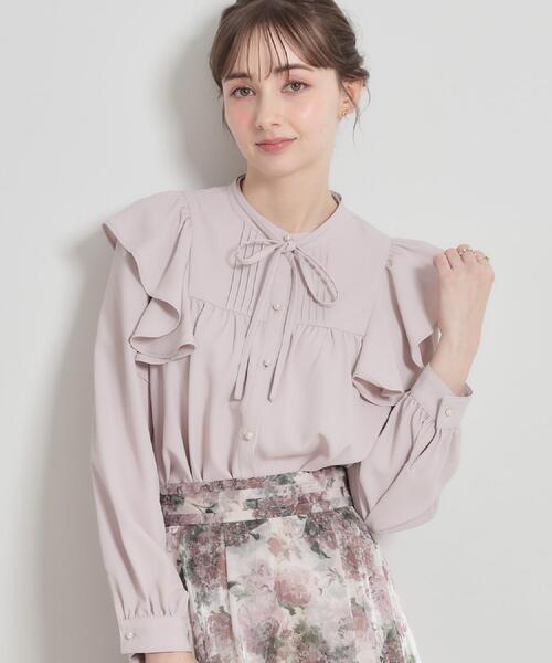 couture brooch（クチュールブローチ）の「【洗える・リボン取り外し可】フリルジョーゼットブラウス（シャツ/ブラウス・レディース・ネイビー/アイボリー/ピンク・42/40/38/36）」の3枚目の写真