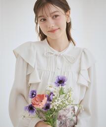 couture brooch | 【洗える・リボン取り外し可】フリルジョーゼットブラウス(シャツ/ブラウス)