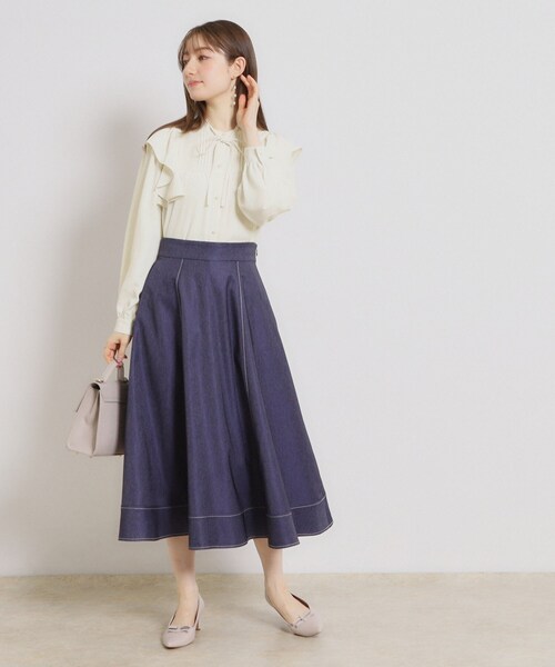 couture brooch（クチュールブローチ）の「【洗える・リボン取り外し可】フリルジョーゼットブラウス（シャツ/ブラウス・レディース・ネイビー/アイボリー/ピンク・42/40/38/36）」の5枚目の写真