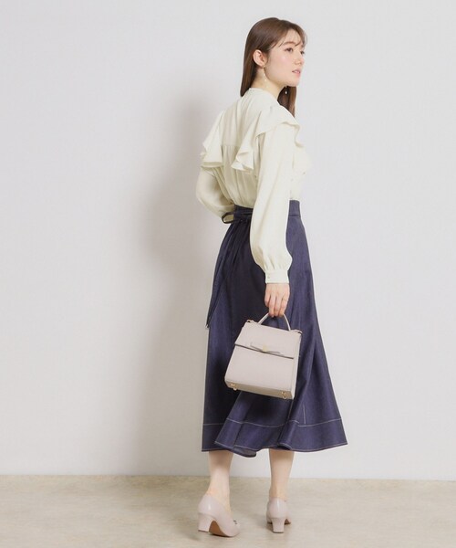 couture brooch（クチュールブローチ）の「【洗える・リボン取り外し可】フリルジョーゼットブラウス（シャツ/ブラウス・レディース・ネイビー/アイボリー/ピンク・42/40/38/36）」の6枚目の写真