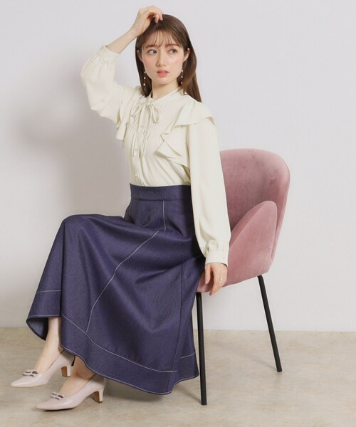 couture brooch（クチュールブローチ）の「【洗える・リボン取り外し可】フリルジョーゼットブラウス（シャツ/ブラウス・レディース・ネイビー/アイボリー/ピンク・42/40/38/36）」の7枚目の写真