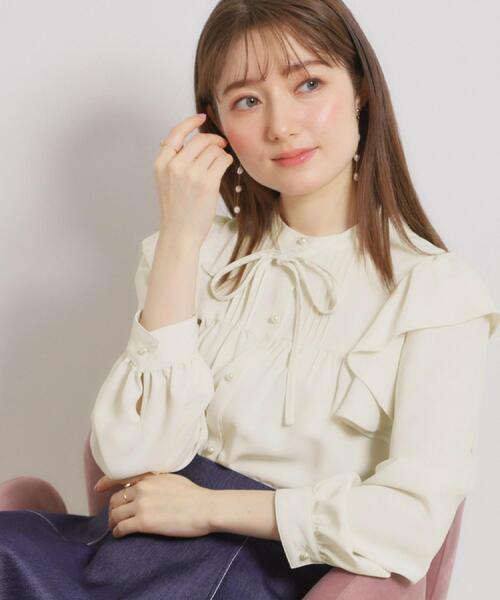 couture brooch（クチュールブローチ）の「【洗える・リボン取り外し可】フリルジョーゼットブラウス（シャツ/ブラウス・レディース・ネイビー/アイボリー/ピンク・42/40/38/36）」の10枚目の写真