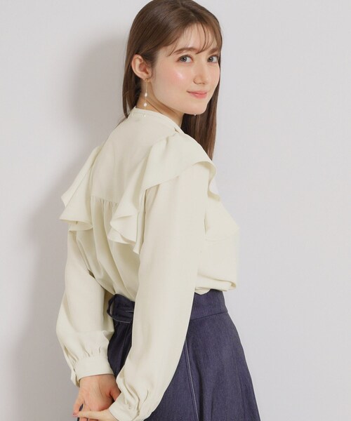 couture brooch（クチュールブローチ）の「【洗える・リボン取り外し可】フリルジョーゼットブラウス（シャツ/ブラウス・レディース・ネイビー/アイボリー/ピンク・42/40/38/36）」の11枚目の写真