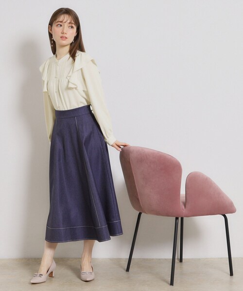 couture brooch（クチュールブローチ）の「【洗える・リボン取り外し可】フリルジョーゼットブラウス（シャツ/ブラウス・レディース・ネイビー/アイボリー/ピンク・42/40/38/36）」の12枚目の写真