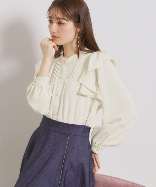 couture brooch（クチュールブローチ）の「【洗える・リボン取り外し可】フリルジョーゼットブラウス（シャツ/ブラウス・レディース・ネイビー/アイボリー/ピンク・42/40/38/36）」の13枚目の写真