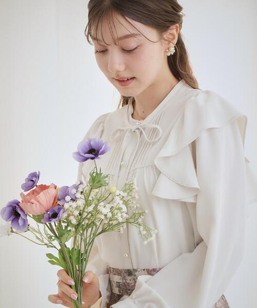 couture brooch（クチュールブローチ）の「【洗える・リボン取り外し可】フリルジョーゼットブラウス（シャツ/ブラウス・レディース・ネイビー/アイボリー/ピンク・42/40/38/36）」の15枚目の写真