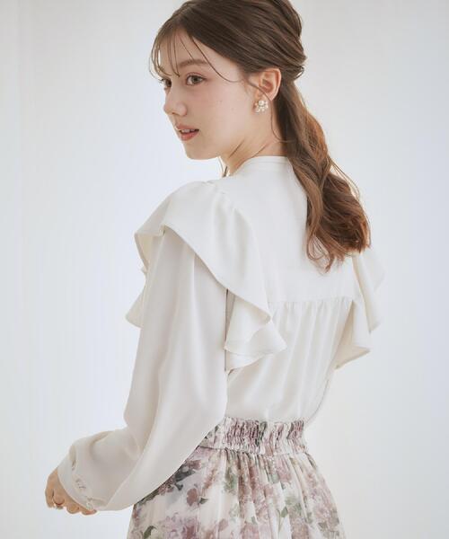 couture brooch（クチュールブローチ）の「【洗える・リボン取り外し可】フリルジョーゼットブラウス（シャツ/ブラウス・レディース・ネイビー/アイボリー/ピンク・42/40/38/36）」の16枚目の写真