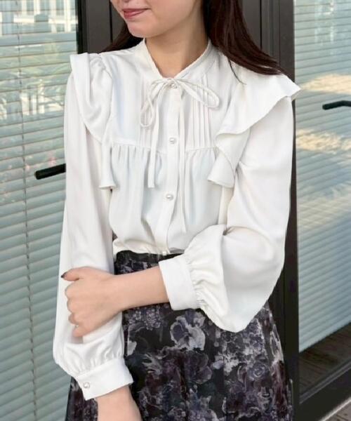 couture brooch（クチュールブローチ）の「【洗える・リボン取り外し可】フリルジョーゼットブラウス（シャツ/ブラウス・レディース・ネイビー/アイボリー/ピンク・42/40/38/36）」の20枚目の写真