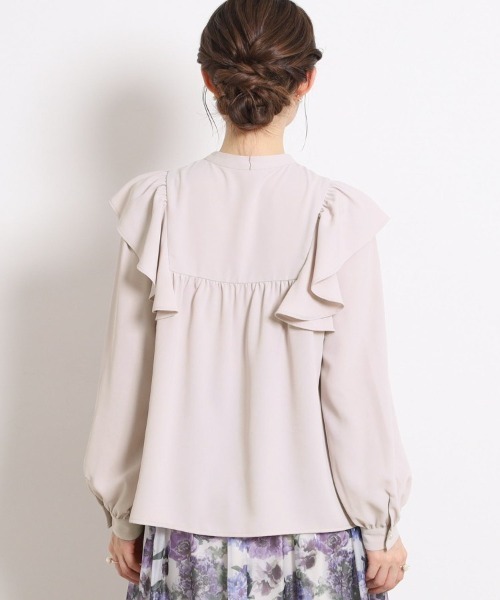 couture brooch（クチュールブローチ）の「【洗える・リボン取り外し可】フリルジョーゼットブラウス（シャツ/ブラウス・レディース・ネイビー/アイボリー/ピンク・42/40/38/36）」の4枚目の写真
