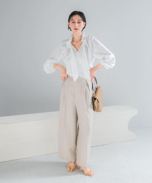 URBAN RESEARCH ROSSO WOMEN(アーバンリサーチ ロッソ)の「ラメリネンストライプワイドパンツ(その他パンツ・レディース・チャコールグレー/ベージュ・36/38)」の5枚目の写真