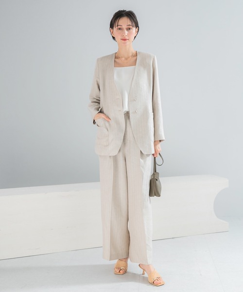 URBAN RESEARCH ROSSO WOMEN（アーバンリサーチ　ロッソ）の「ラメリネンストライプワイドパンツ（その他パンツ・レディース・チャコールグレー/ベージュ・36/38）」の7枚目の写真