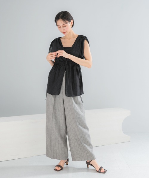 URBAN RESEARCH ROSSO WOMEN（アーバンリサーチ　ロッソ）の「ラメリネンストライプワイドパンツ（その他パンツ・レディース・チャコールグレー/ベージュ・36/38）」の10枚目の写真