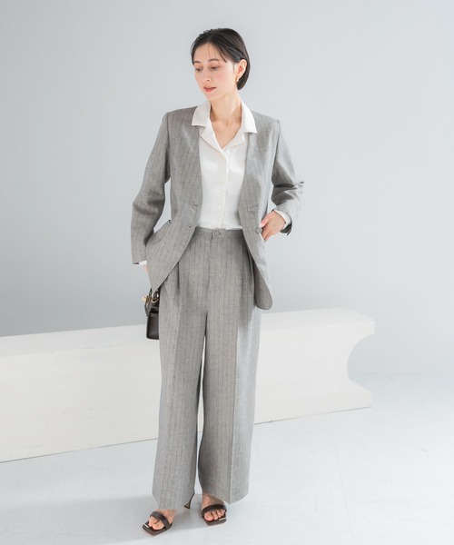 URBAN RESEARCH ROSSO WOMEN（アーバンリサーチ　ロッソ）の「ラメリネンストライプワイドパンツ（その他パンツ・レディース・チャコールグレー/ベージュ・36/38）」の12枚目の写真