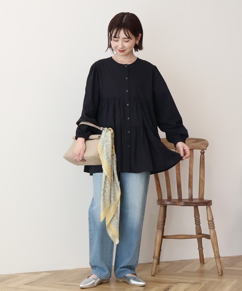 AMERICAN HOLIC(アメリカンホリック)の「【WEB限定】ティアードギャザーブラウス(シャツ/ブラウス・レディース・オフホワイト/ブラック/チェック/ストライプ・L/M)」の5枚目の写真