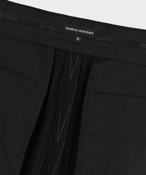 MUSINSA STANDARD（ムシンサスタンダード）の「ストライプエクストラワイドツーピンタックヒドゥンバンディングスラックス[ブラック]（スラックス・メンズ・その他・26/27/28/29/30/31/32/33/34/36/38/42/40）」の9枚目の写真