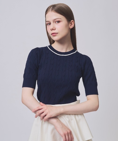 SWINGLE（スウィングル）の「【2/6(Fri)発売】ケーブルニットアンサンブル（カーディガン/ボレロ・レディース・オフホワイト/イエロー/ネイビー/ピンク・FREE）」の10枚目の写真