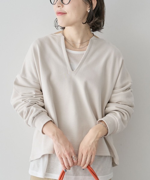 Green　Parks（グリーンパークス）の「SET2点 深Vネック裏毛+プルオーバー（Tシャツ/カットソー・レディース・ホワイト系その他2/杢グレー/イエロー・FREE）」の2枚目の写真