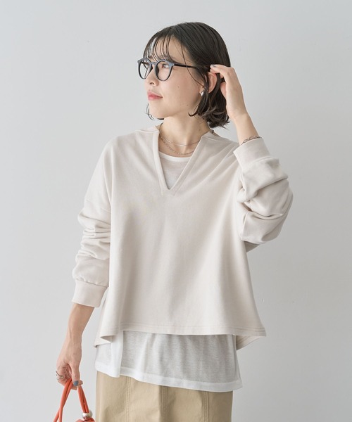 Green　Parks（グリーンパークス）の「SET2点 深Vネック裏毛+プルオーバー（Tシャツ/カットソー・レディース・ホワイト系その他2/杢グレー/イエロー・FREE）」の12枚目の写真