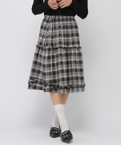 3.3 Field Trip (3.3フィールドトリップ)の「3.3 Field Trip/フリルティアードミディスカート(スカート・レディース・ホワイト×ブラック/ブラック×グレー・FREE)」の2枚目の写真