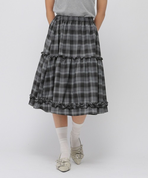 3.3 Field Trip (3.3フィールドトリップ)の「3.3 Field Trip/フリルティアードミディスカート(スカート・レディース・ホワイト×ブラック/ブラック×グレー・FREE)」の1枚目の写真