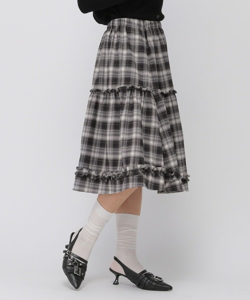 3.3 Field Trip (3.3フィールドトリップ)の「3.3 Field Trip/フリルティアードミディスカート(スカート・レディース・ホワイト×ブラック/ブラック×グレー・FREE)」の6枚目の写真