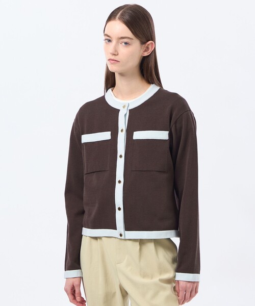 MACKINTOSH PHILOSOPHY（ﾏｯｷﾝﾄｯｼｭ ﾌｨﾛｿﾌｨｰ）の「【LEE4月号/蛯原友里さん着用】【ROYTON（ロイトン）】 ファインコットンニットカーディガン（カーディガン/ボレロ・レディース・オフホワイト/ベージュ/ダークネイビー/ブラウン系その他4・38）」の3枚目の写真