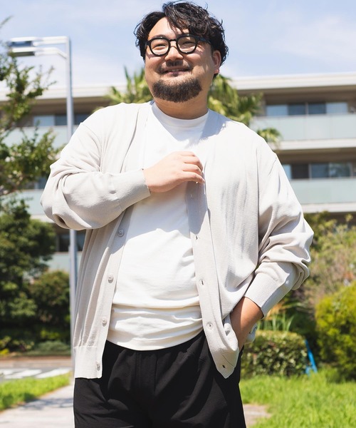 B&T CLUB(ビーティークラブ)の「カーディガン 長袖 メンズ 大きいサイズ 12G 天竺編み リネンライク ニット B&T CLUB (ビーアンドティークラブ)(カーディガン/ボレロ・メンズ・ライトグリーン/ライトグレー・3L)」の1枚目の写真