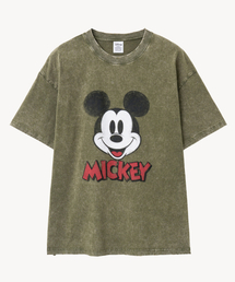 ヴィンテージウォッシングフェイス_ミッキー_ Tシャツ (カーキ)