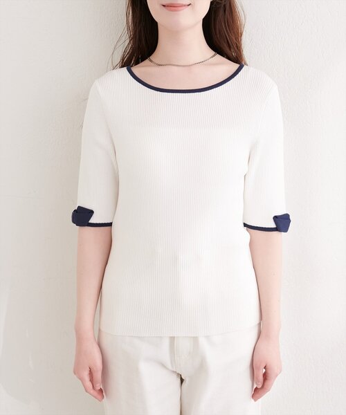 natural couture（ナチュラルクチュール）の「〈osono〉配色リボンニット（ニット/セーター・レディース・ブラック/サックスブルー/レッド/ピンク/オフホワイト・FREE）」の14枚目の写真