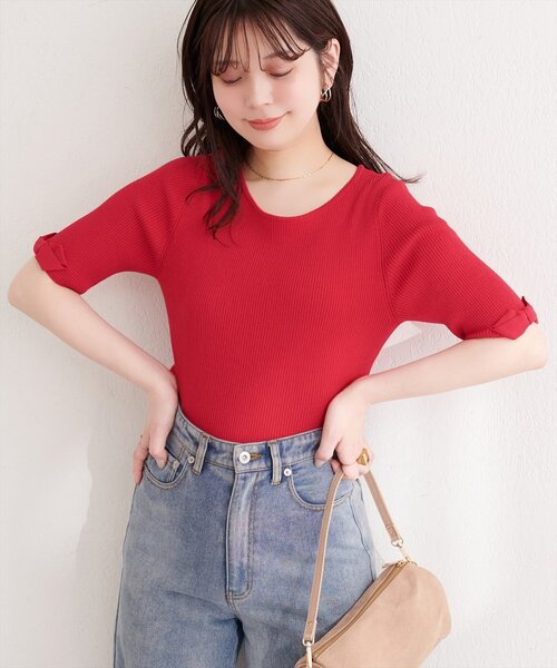 natural couture(ナチュラルクチュール)の「〈osono〉配色リボンニット(ニット/セーター・レディース・ブラック/サックスブルー/レッド/ピンク/オフホワイト・FREE)」の22枚目の写真