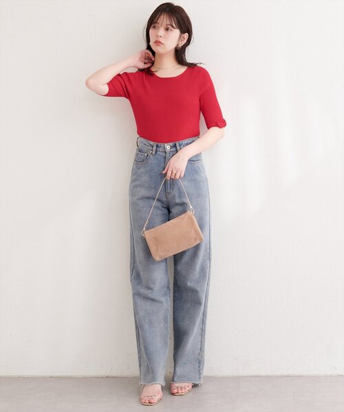 natural couture(ナチュラルクチュール)の「〈osono〉配色リボンニット(ニット/セーター・レディース・ブラック/サックスブルー/レッド/ピンク/オフホワイト・FREE)」の21枚目の写真