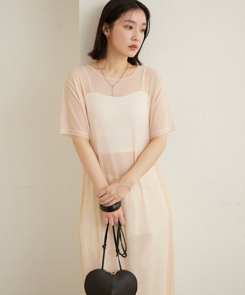 Omekashi（オメカシ）の「半袖チュールワンピース（ワンピース・レディース・ベージュ/オフホワイト/ブラック・FREE）」の3枚目の写真