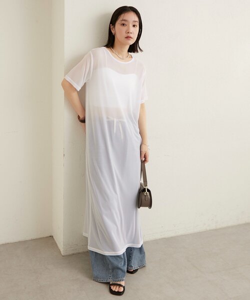 Omekashi（オメカシ）の「半袖チュールワンピース（ワンピース・レディース・ベージュ/オフホワイト/ブラック・FREE）」の2枚目の写真