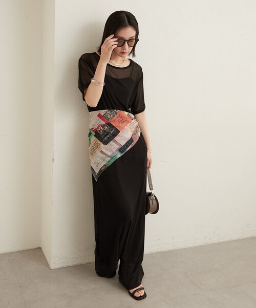 Omekashi（オメカシ）の「半袖チュールワンピース（ワンピース・レディース・ベージュ/オフホワイト/ブラック・FREE）」の4枚目の写真