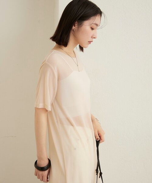 Omekashi（オメカシ）の「半袖チュールワンピース（ワンピース・レディース・ベージュ/オフホワイト/ブラック・FREE）」の9枚目の写真