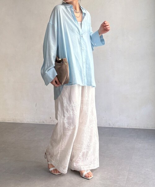 DouDou（ドゥドゥ）の「【WEB限定】エンブロイダリーパンツ（その他パンツ・レディース・ブラック/オフホワイト・FREE）」の4枚目の写真