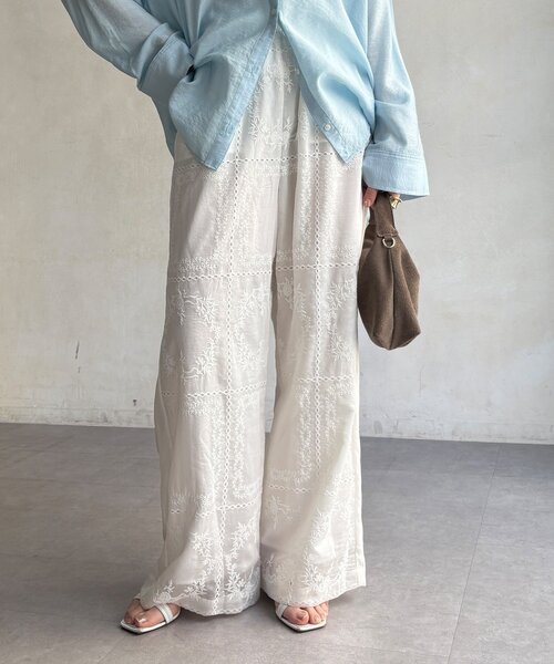 DouDou（ドゥドゥ）の「【WEB限定】エンブロイダリーパンツ（その他パンツ・レディース・ブラック/オフホワイト・FREE）」の10枚目の写真