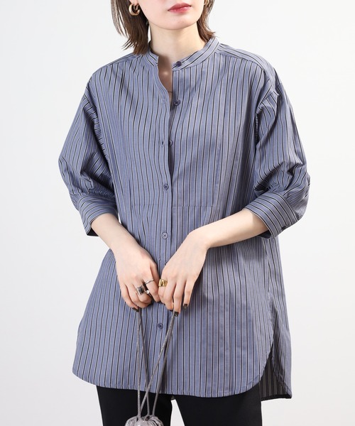 A.N.L(エーエヌエル レーベル)の「A.N.L ストライプブラウス 半端袖(シャツ/ブラウス・レディース・ブラック/カーキ/オレンジ/ブルー・38)」の18枚目の写真