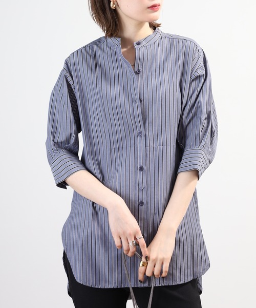 A.N.L(エーエヌエル レーベル)の「A.N.L ストライプブラウス 半端袖(シャツ/ブラウス・レディース・ブラック/カーキ/オレンジ/ブルー・38)」の22枚目の写真