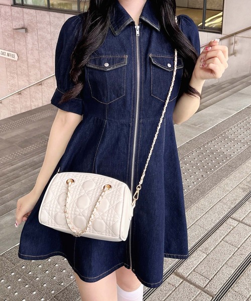 INGNI(イング)の「合皮切替デニムミニワンピース(ワンピース・レディース・ネイビー系5/ブルー系5・M)」の3枚目の写真