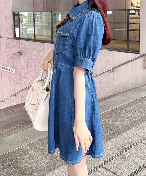 INGNI(イング)の「合皮切替デニムミニワンピース(ワンピース・レディース・ネイビー系5/ブルー系5・M)」の13枚目の写真