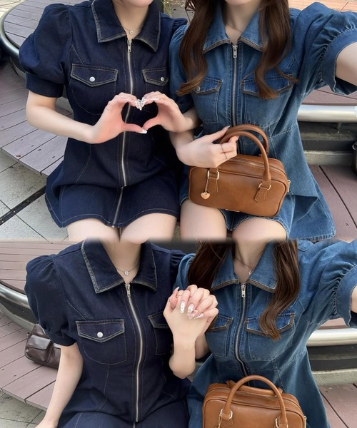 INGNI(イング)の「合皮切替デニムミニワンピース(ワンピース・レディース・ネイビー系5/ブルー系5・M)」の3枚目の写真