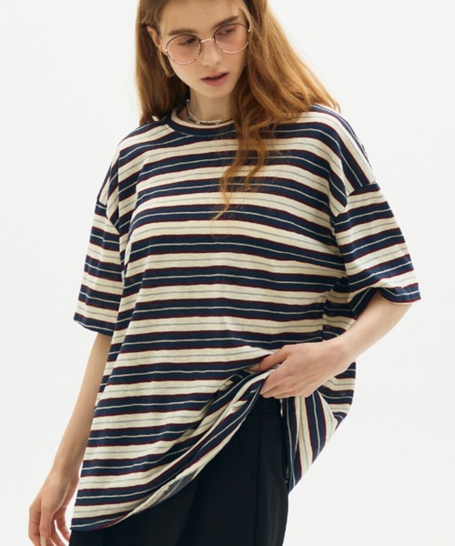 full/fill.(フルフィル)の「half sleeve multi border T / ハーフスリーブマルチボーダーT(Tシャツ/カットソー・レディース・ブラウン/ネイビー・FREE)」の2枚目の写真
