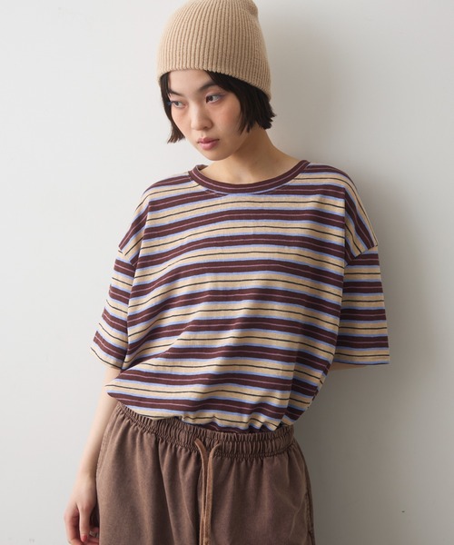 full/fill.(フルフィル)の「half sleeve multi border T / ハーフスリーブマルチボーダーT(Tシャツ/カットソー・レディース・ブラウン/ネイビー・FREE)」の3枚目の写真