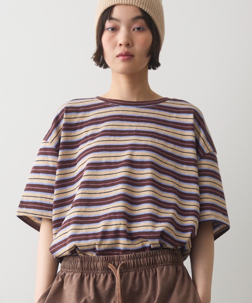 full/fill.(フルフィル)の「half sleeve multi border T / ハーフスリーブマルチボーダーT(Tシャツ/カットソー・レディース・ブラウン/ネイビー・FREE)」の4枚目の写真