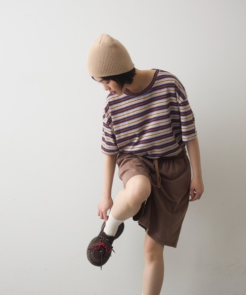 full/fill.(フルフィル)の「half sleeve multi border T / ハーフスリーブマルチボーダーT(Tシャツ/カットソー・レディース・ブラウン/ネイビー・FREE)」の5枚目の写真